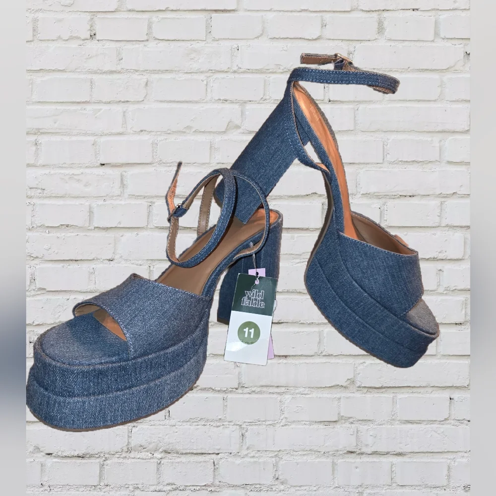 wild fable Blue Denim Platform Ankle-Strap Sandals